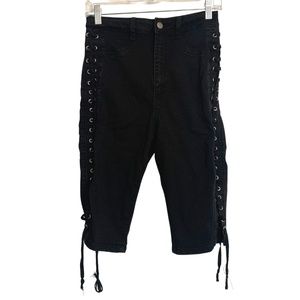 AP Blue by Aphrodite Jeans | Black Lace Up Long Jean Shorts NWOT
